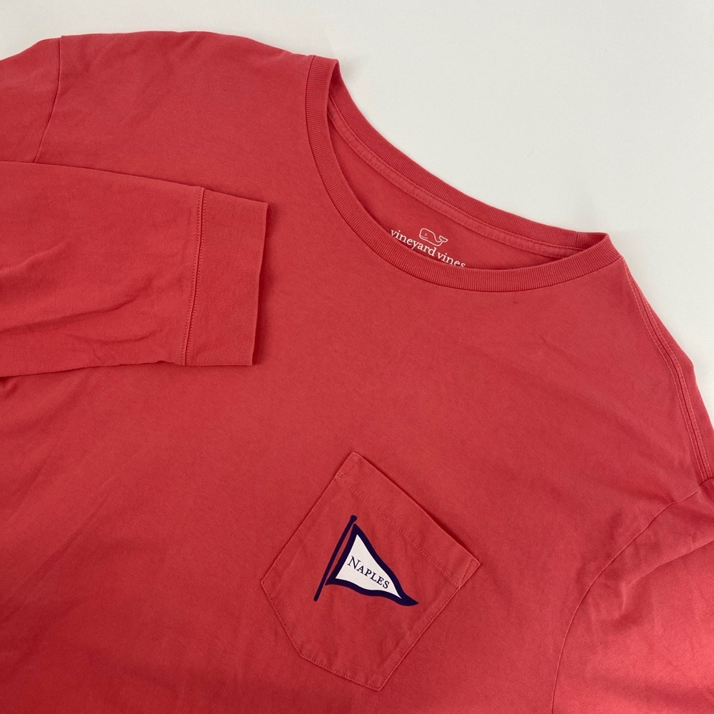 Vineyard Vines Naples FL Pocket T Shirt Mens 2XL Coral Pink Beach Coastal XXL